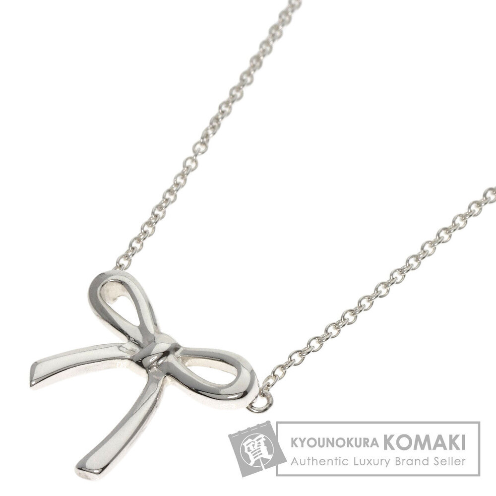 Tiffany Co bow ribbon necklace silver